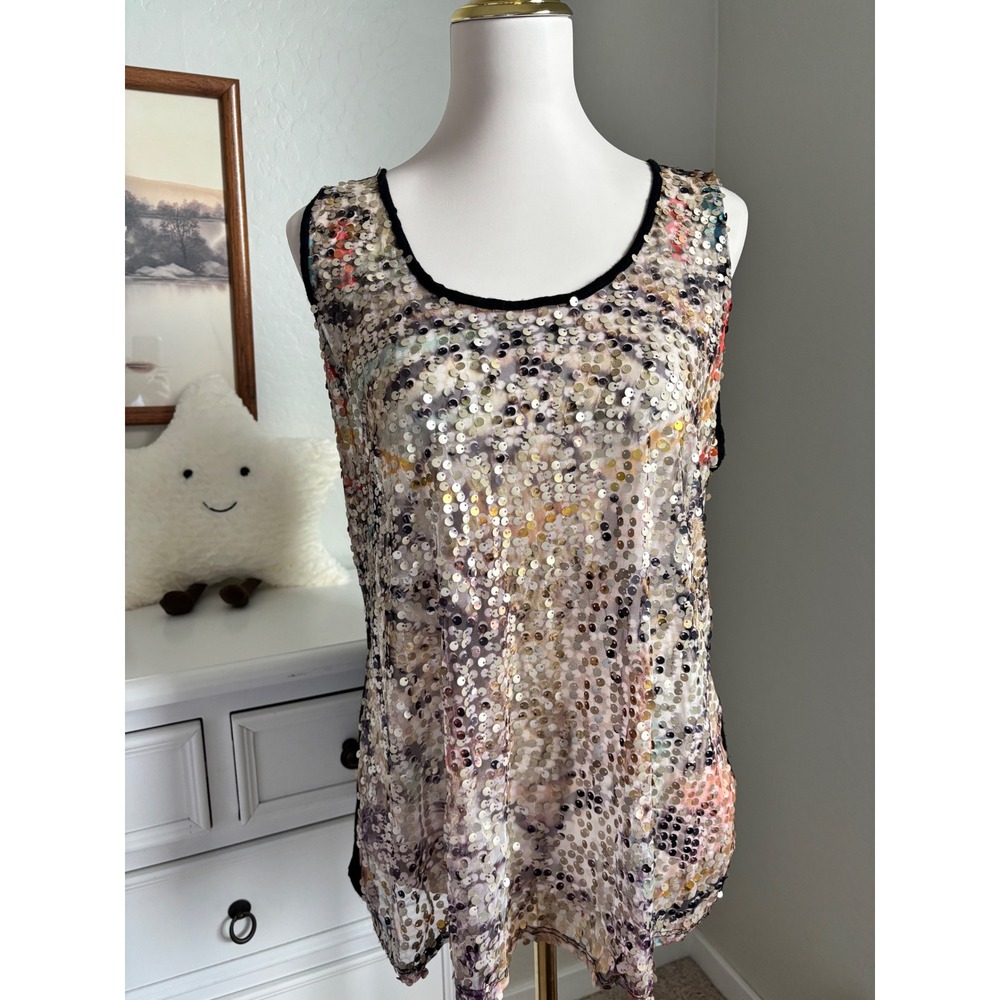 Sequin Tank Top Shimmer Sparkle Party Glam Multicolored Sleeveless Blouse Deb